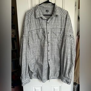 REI XL Nylon Shell Polyester RN 37249 Button‎ Up Long Sleeve Shirt Blue Stripe